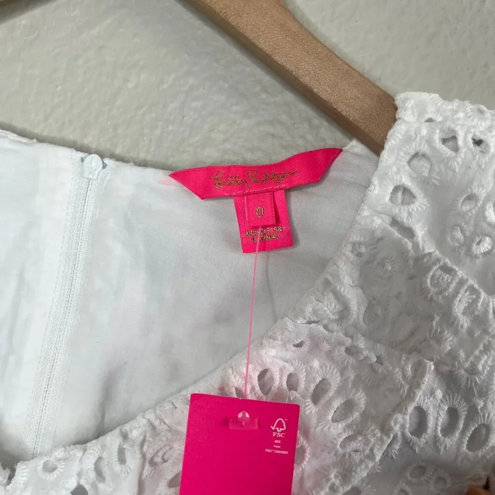 Lilly Pulitzer Roca Resort White Eyelet Lace Long Sleeve Cropped Top 0